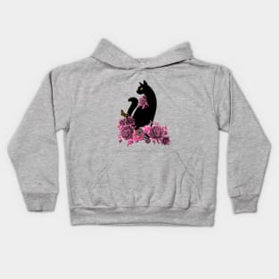 black color cat with butterfly moth and flowers, cats lovers design Kids Hoodie